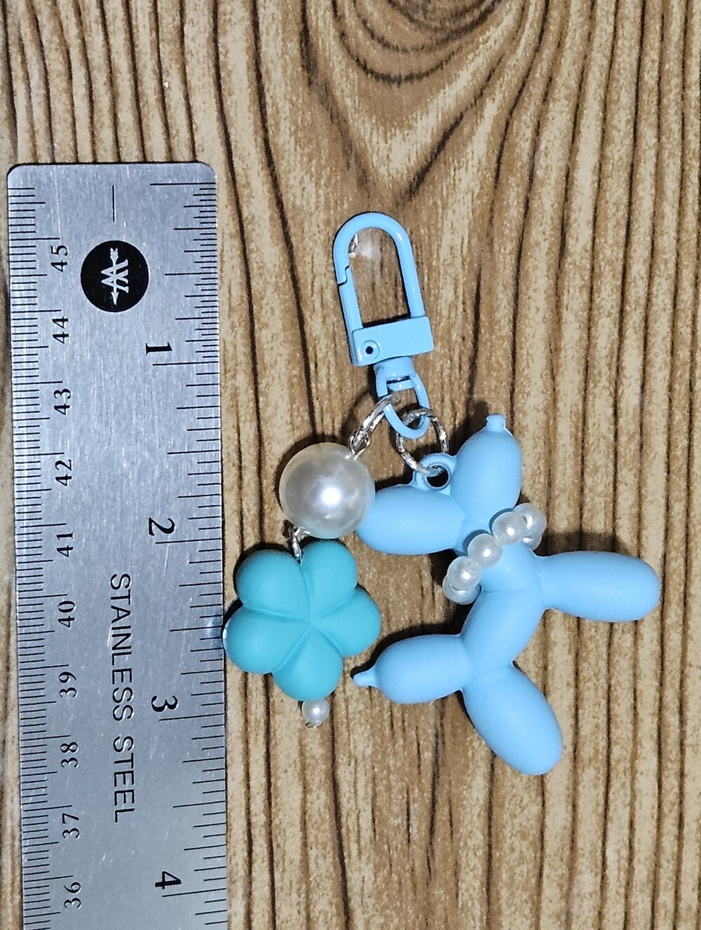 Keychain Balloon Dog Pearl Flower Blue - Picture 3 of 3